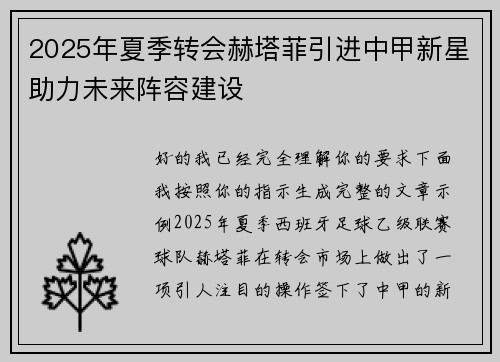 2025年夏季转会赫塔菲引进中甲新星助力未来阵容建设