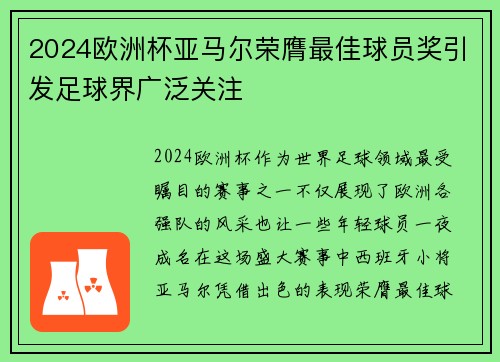 2024欧洲杯亚马尔荣膺最佳球员奖引发足球界广泛关注