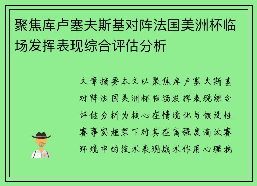 聚焦库卢塞夫斯基对阵法国美洲杯临场发挥表现综合评估分析